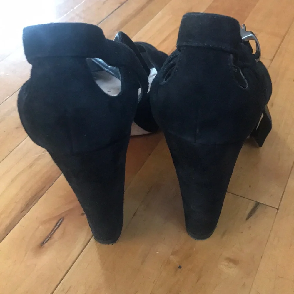 Via Spiga Black Suede Platform Block Heel Sandals
